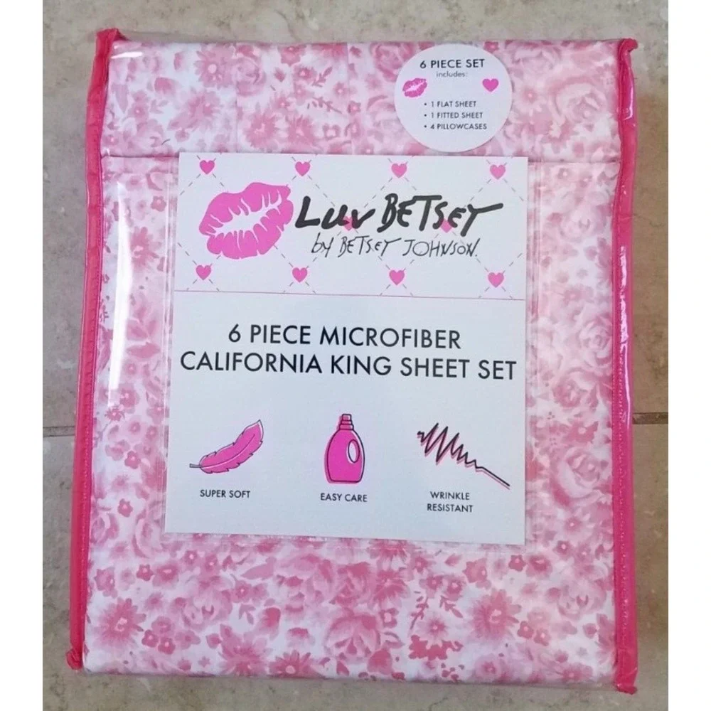 Luv Betsey by‎ Betsey Johnson Cal King Sheet Set 6pc Pink Lush Floral NEW